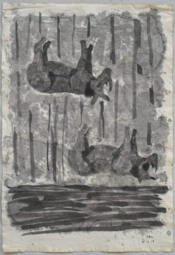 Chute Rhinocéros encre sur papier